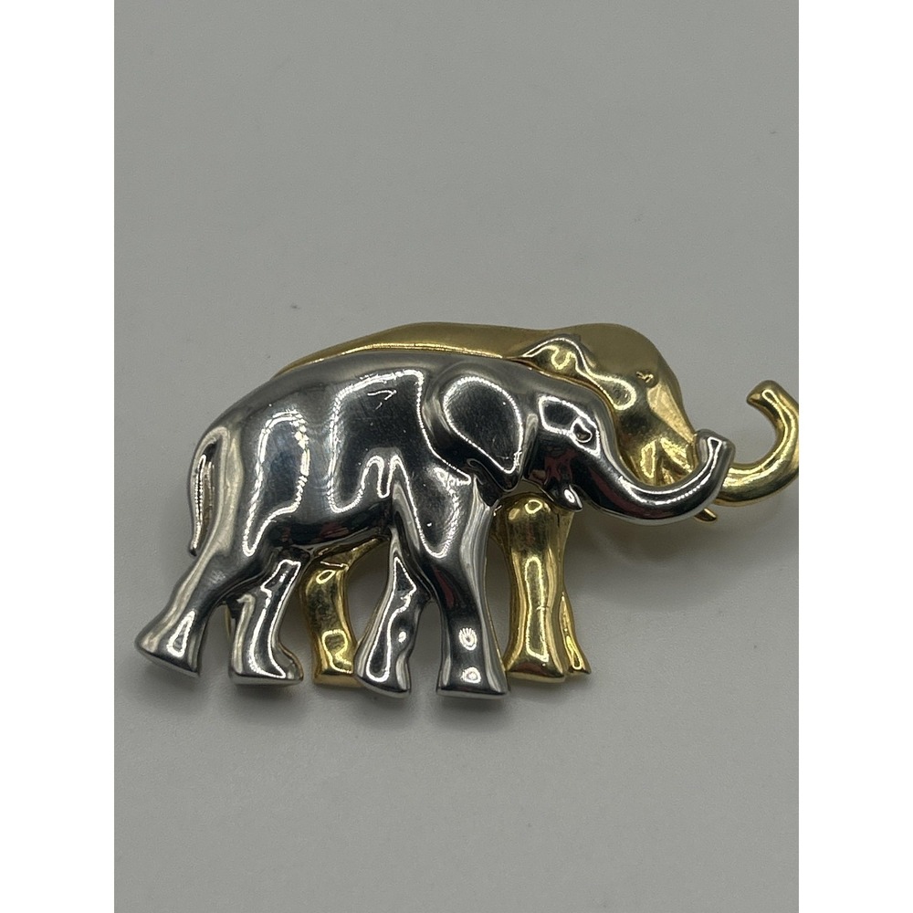 VTG Liz Claiborne Two‎ Tone Elephant Brooch Gold Silver Tone Jewelry Costume